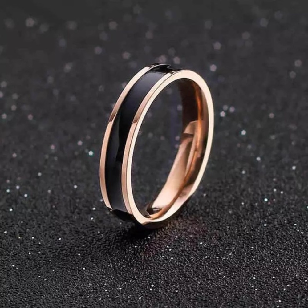Black White Enamel Coated Ring Wedding Band - Picture 12 of 16